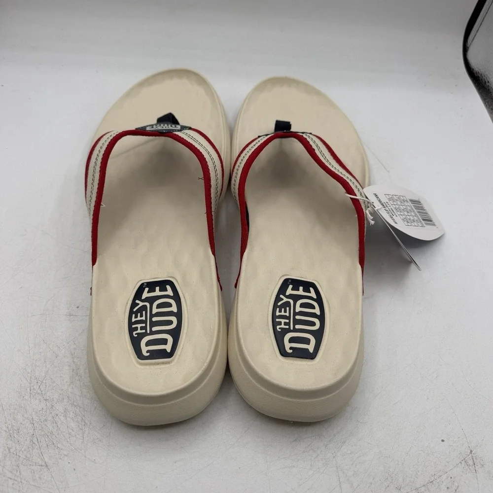 Hey Dude Myers Americana Flip Flops Mens Sz 13 Red White Blue Thong Sandals NWT